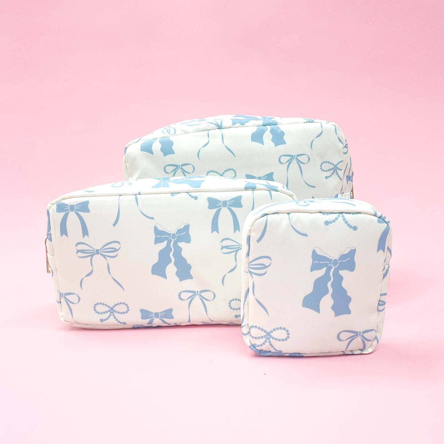 Blue Bows Nylon Cosmetic Zipper Bag: Small