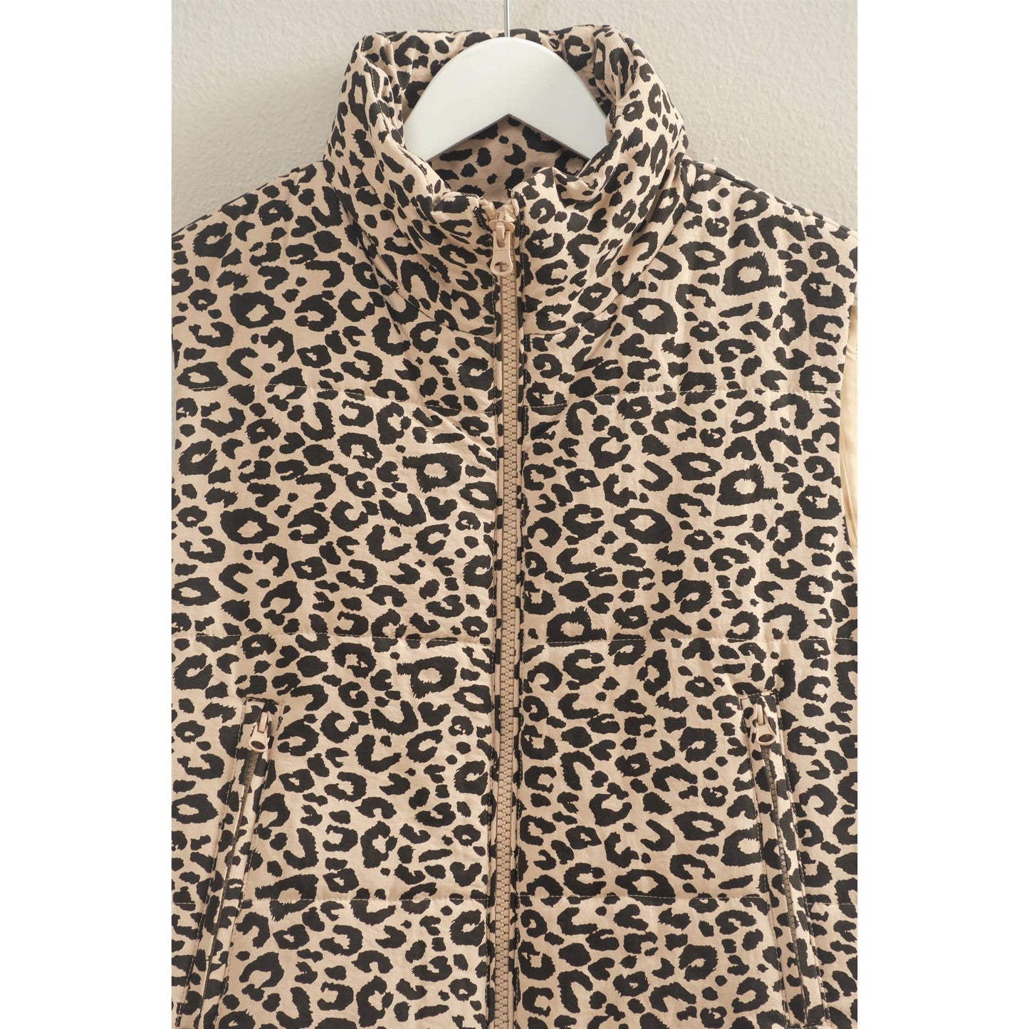 Leopard Print Puffer Vest: BLACK / S-M-L(2-2-2)