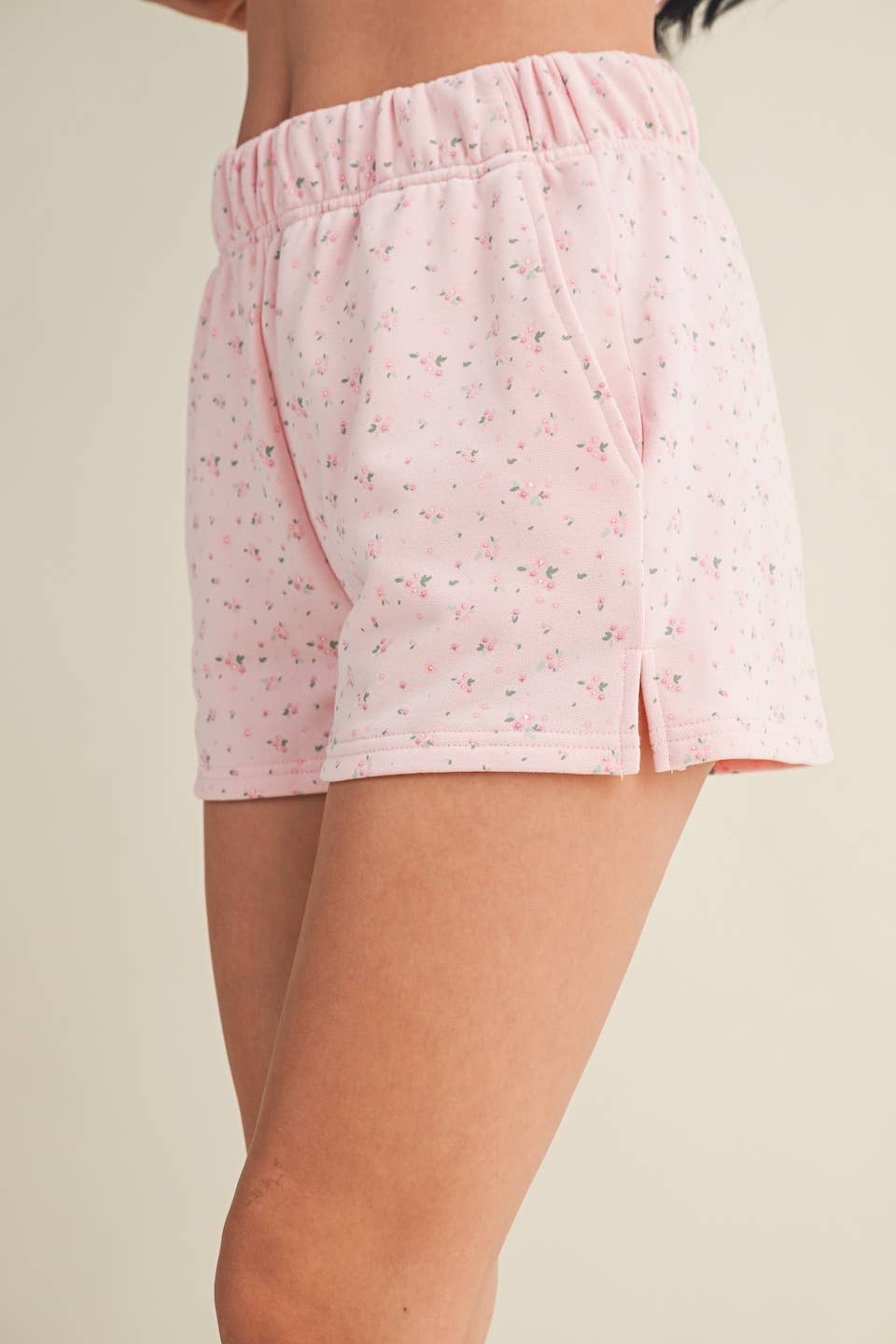 Ditsy Print Sweat Shorts: Pink Ditsy / S