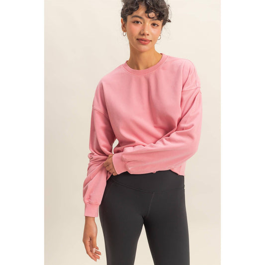 Cropped Crewneck Sweatshirt With Oversized Sleeves: TAFFY PINK / S-M-L(2-2-2)