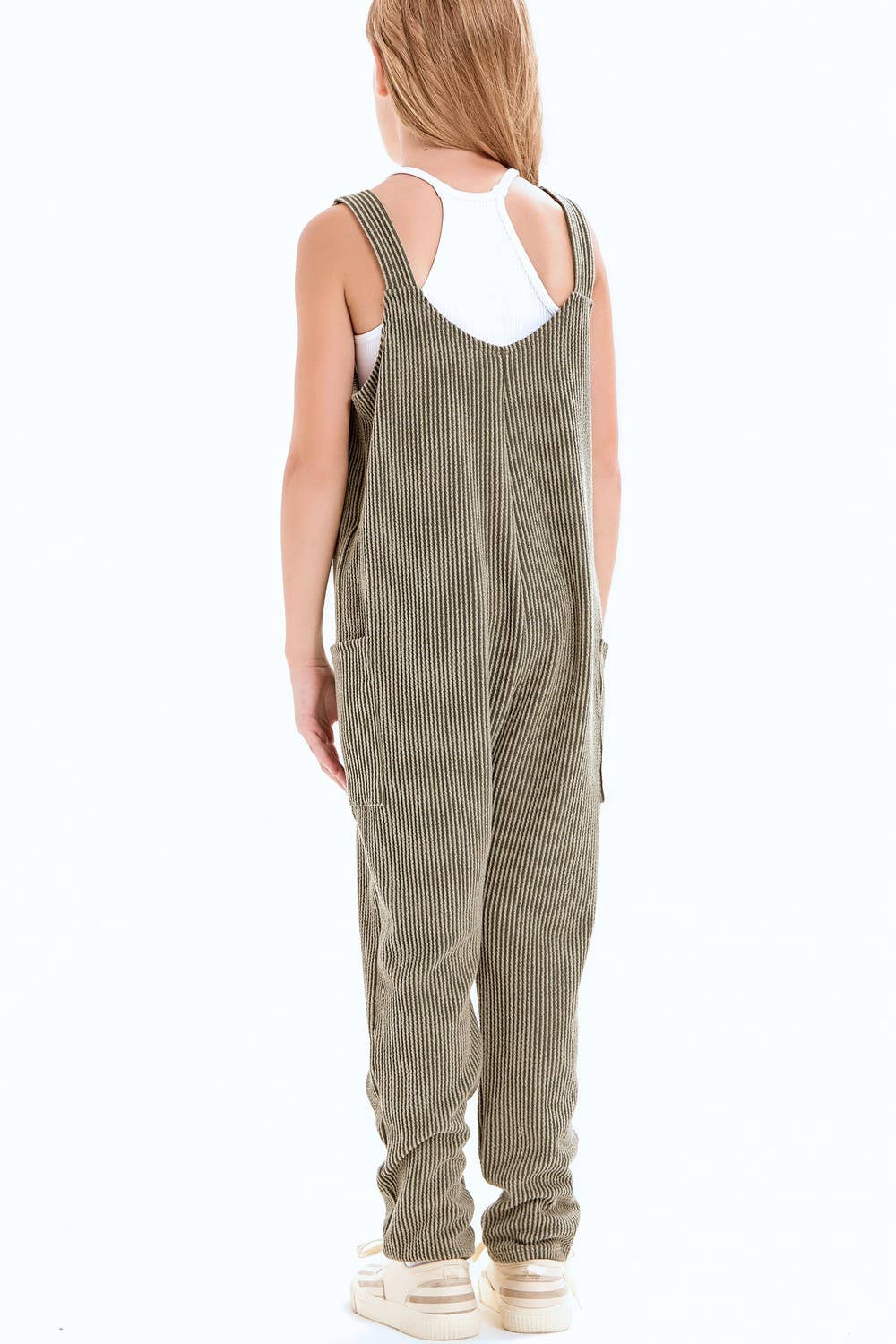 Embossed Rib Sleeveless Jumpsuit /Overall /Onesie: Navy / L