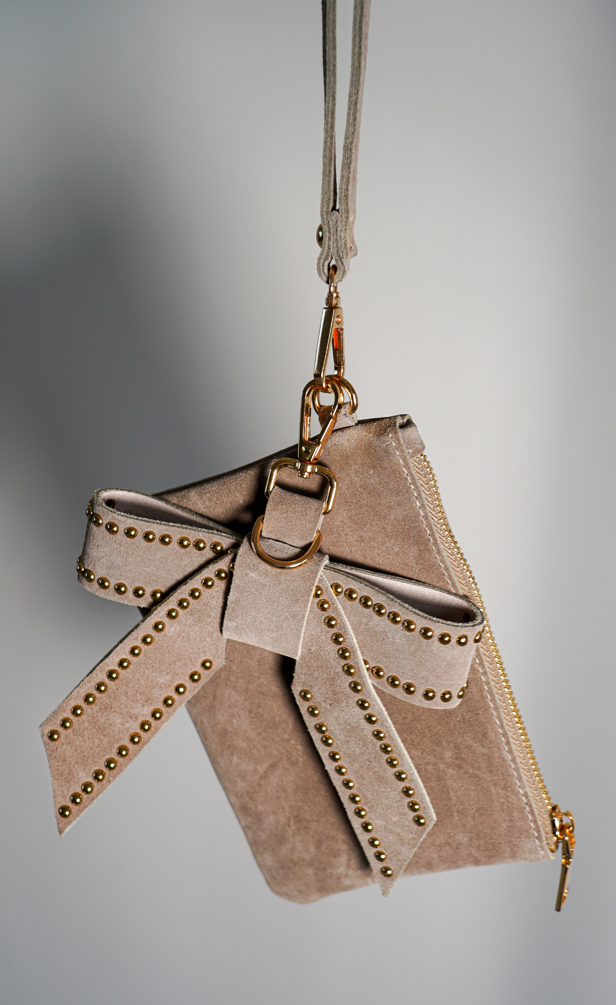 Suede Wristlet & Bow Hang-Off Set of 2: Caramel-Leopard