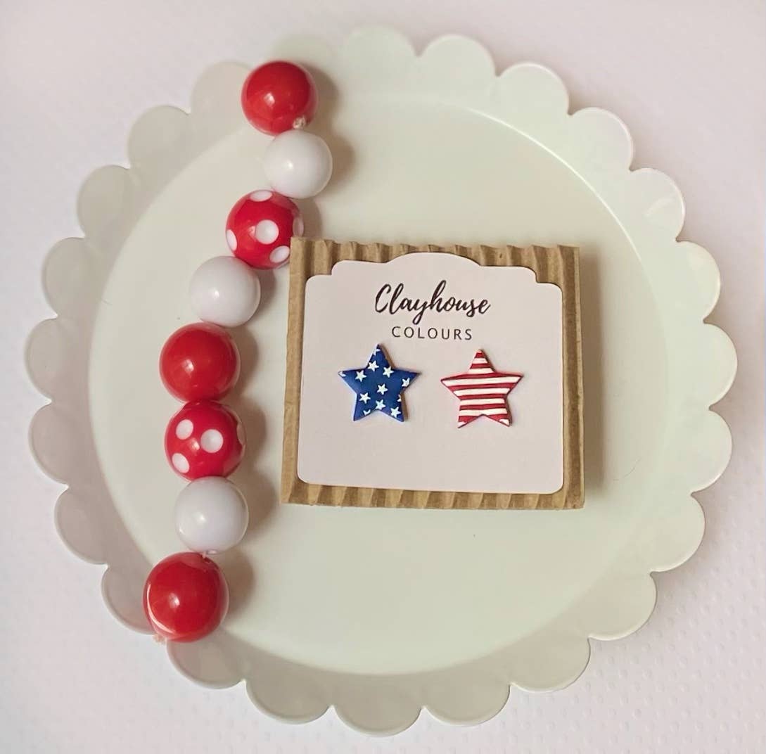 Red, White & Blue Clay Earrings: Star Studs