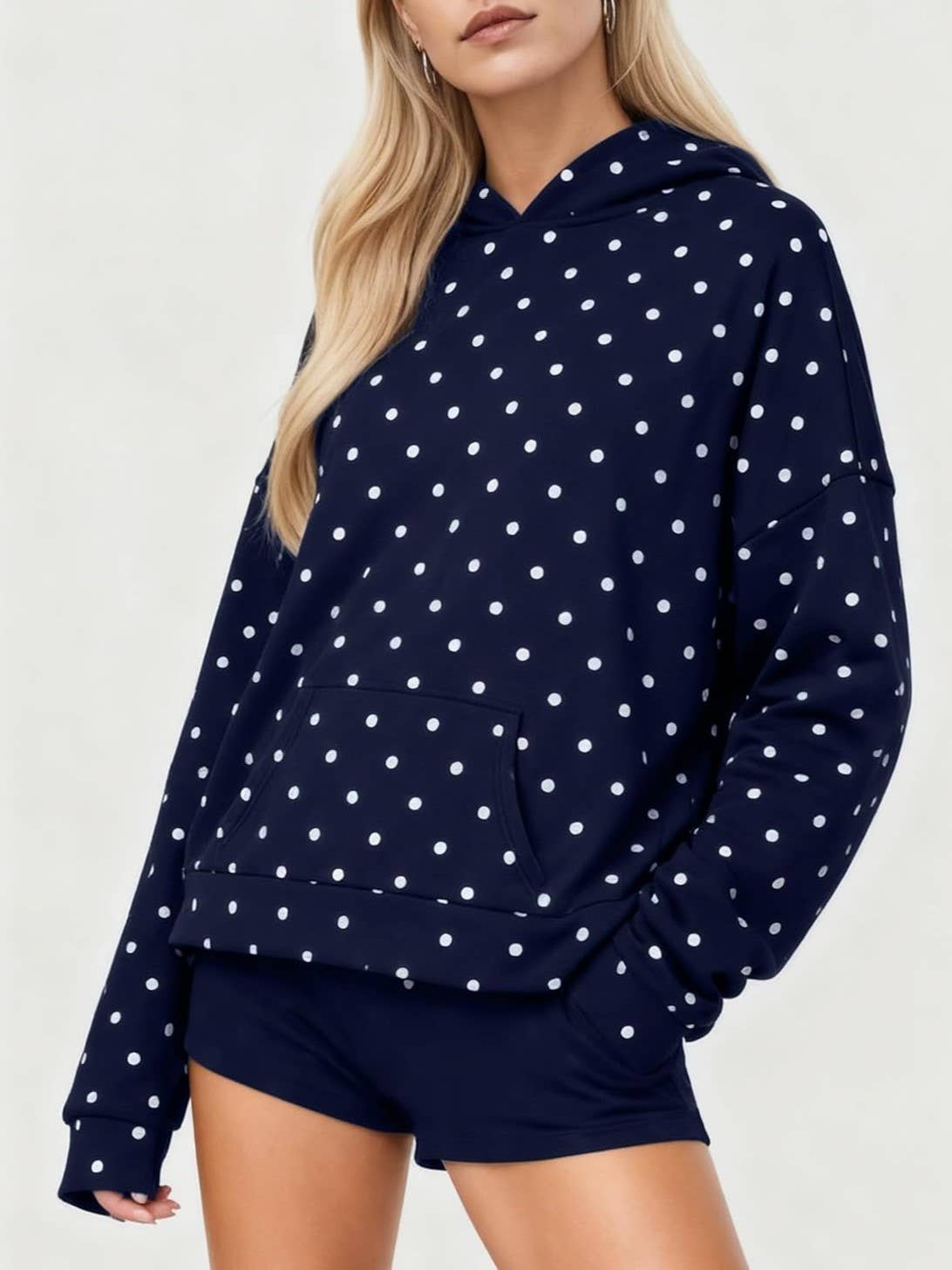 Oversized Polka dot print hoodie: Black / M