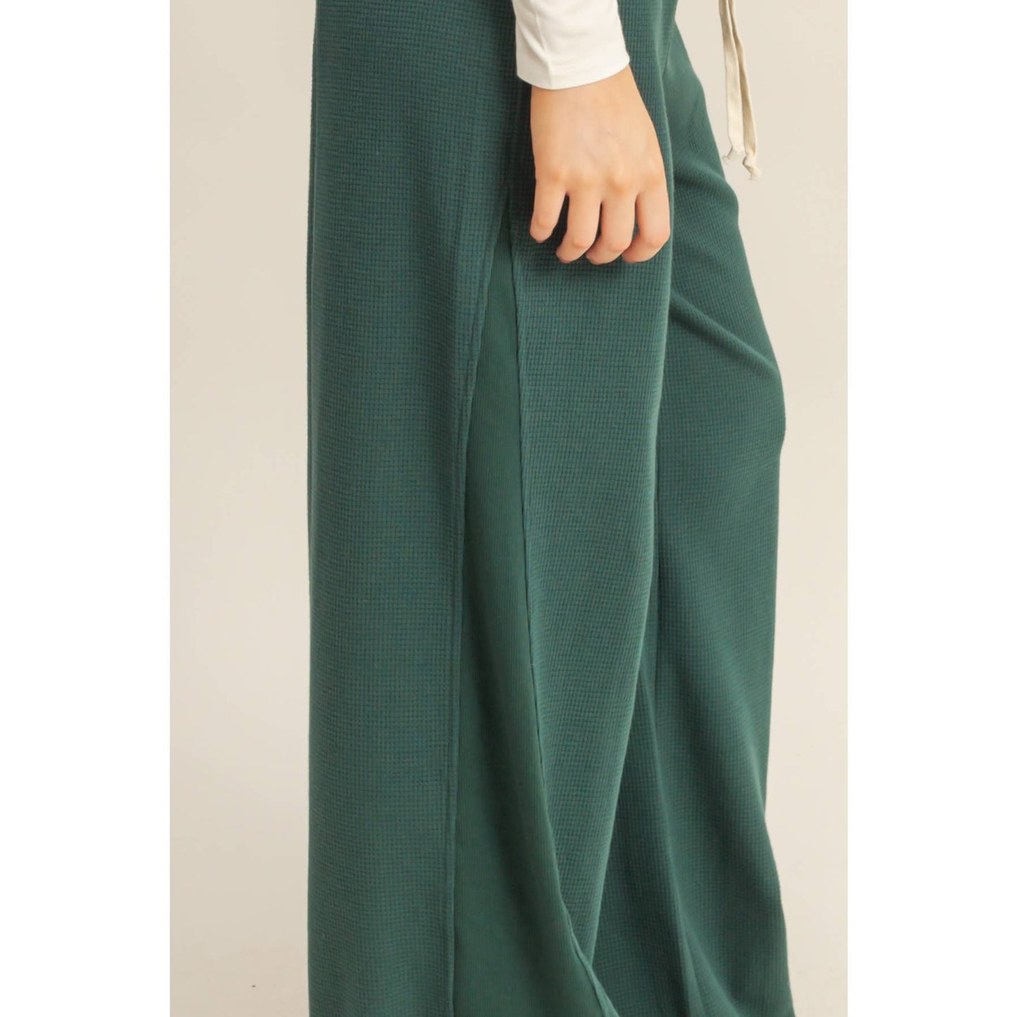 Waffled Knit Pants With Contrasting Ties: MOCHA / S-M-L(2-2-2)