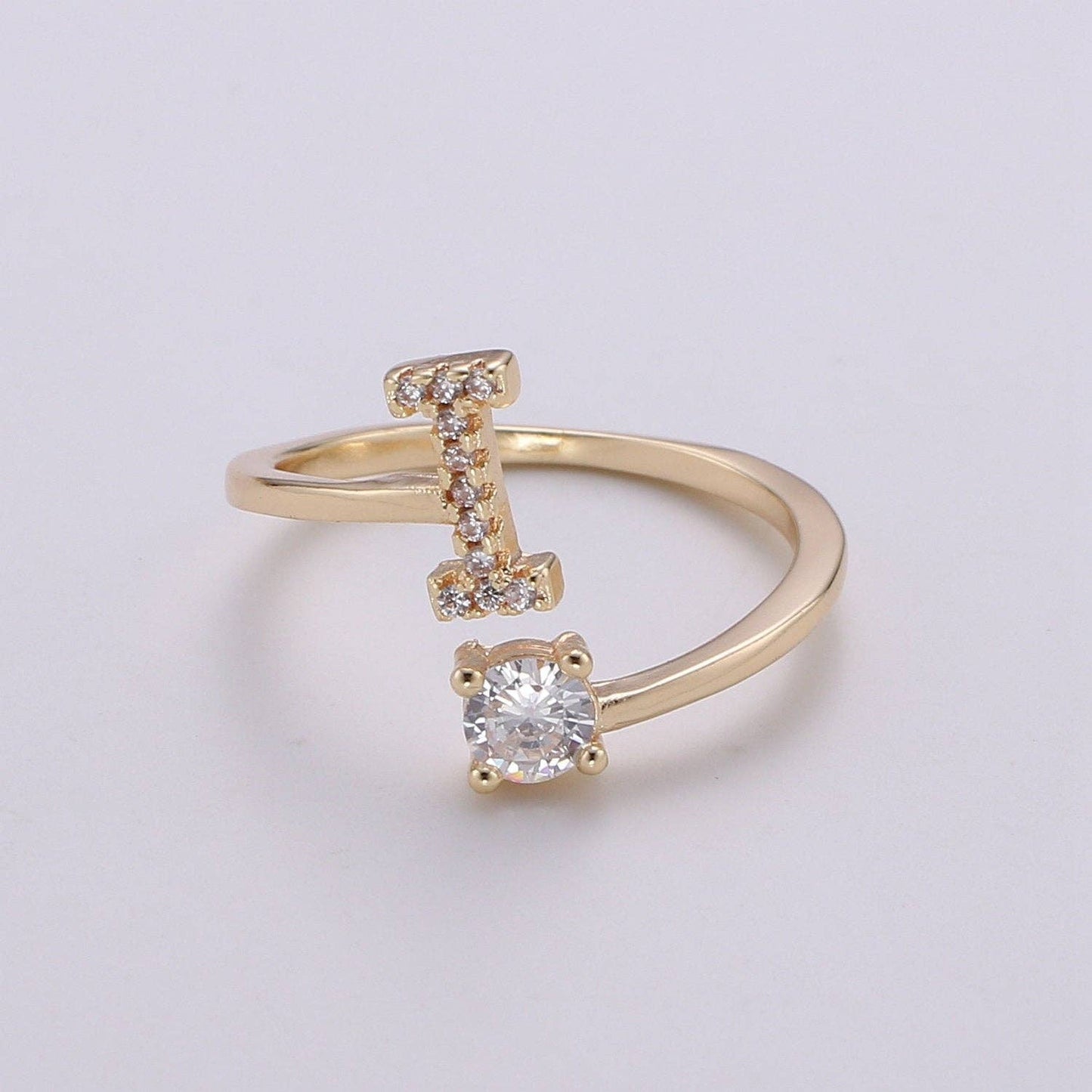 Adjustable Gold Initial Ring With CZ R370~R395: R