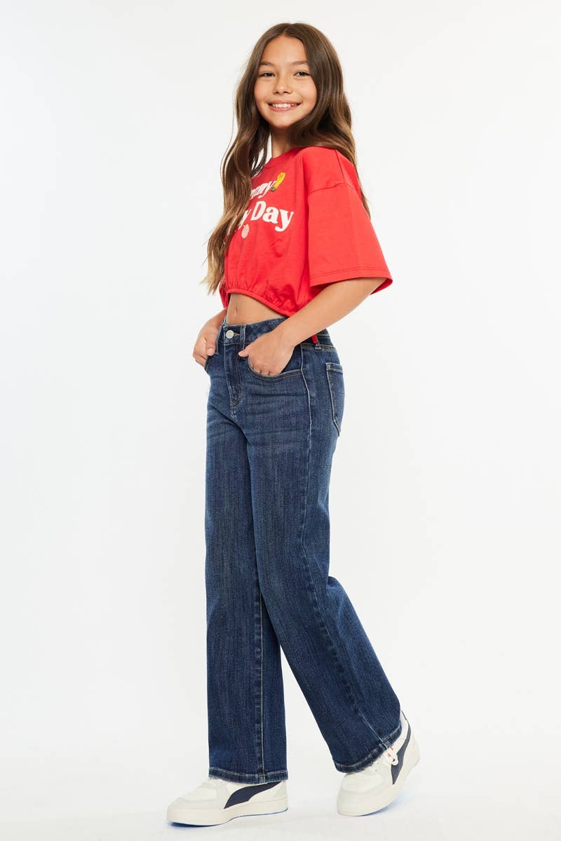 YOUTH OPEN PACK HIGH RISE WIDE LEG JEANS-YC20030D: DARK / 16