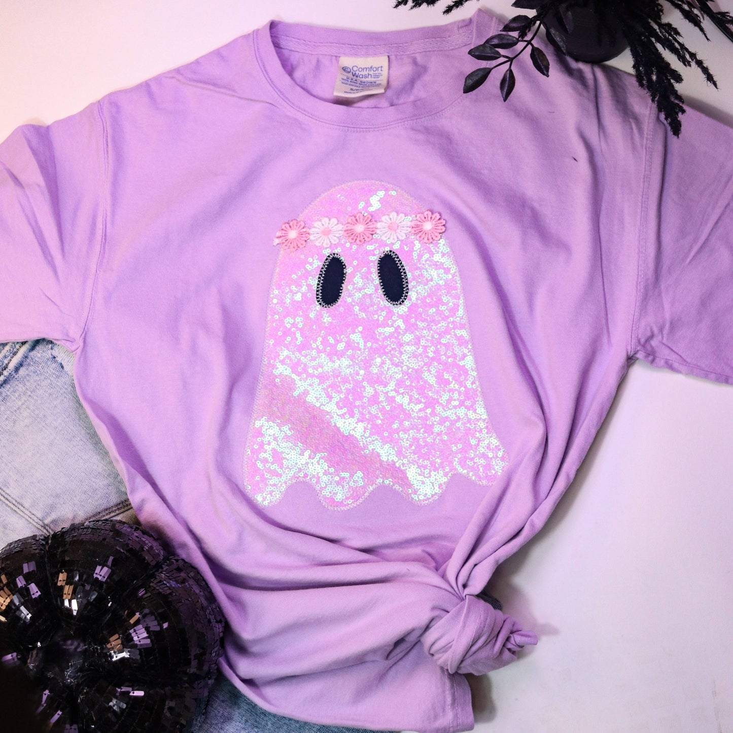 Groovy Ghost Embroidered Applique Halloween Short Sleeve: 2X