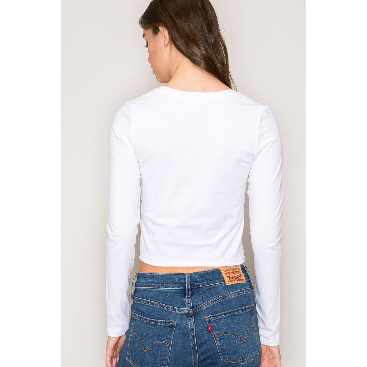 Crew Neck Long Sleeve Crop Top: Black / S-M-L(2-2-2)