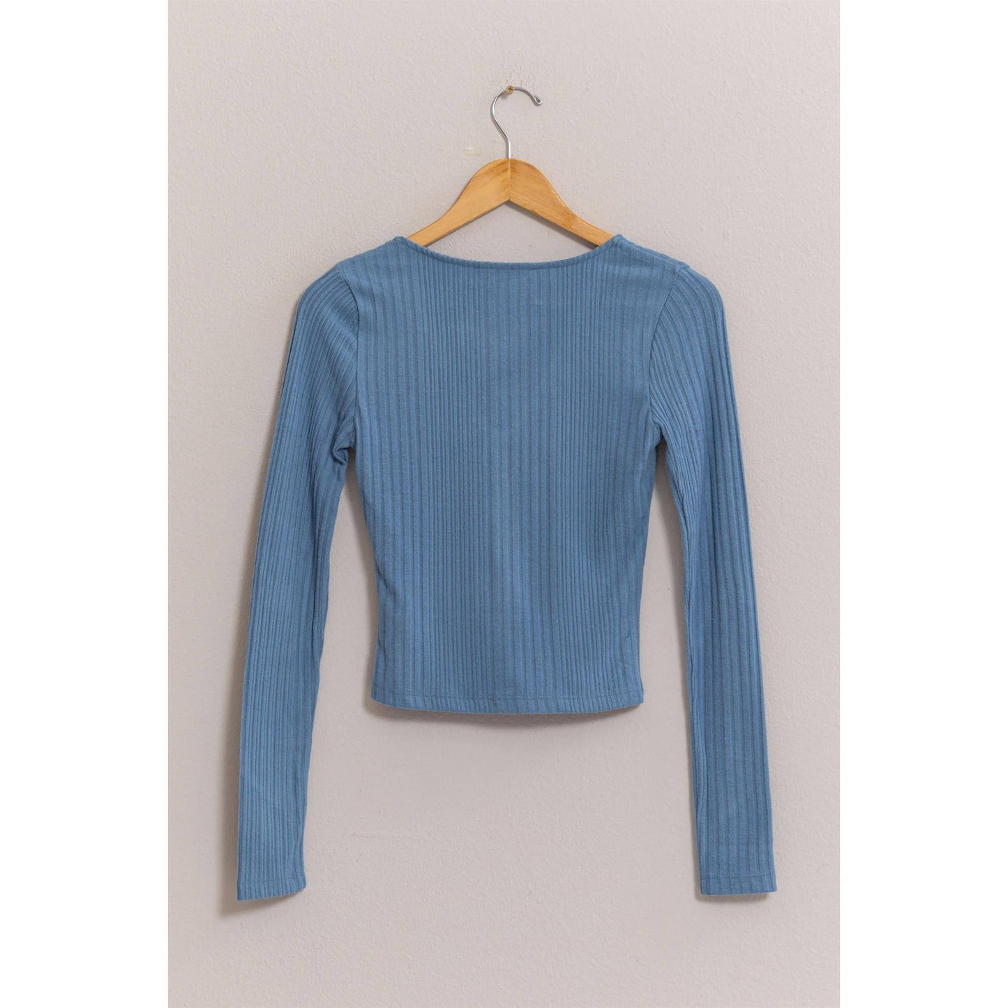 Brushed Ribbed Button-Front Top: GRAY BLUE / S-M-L(2-2-2)