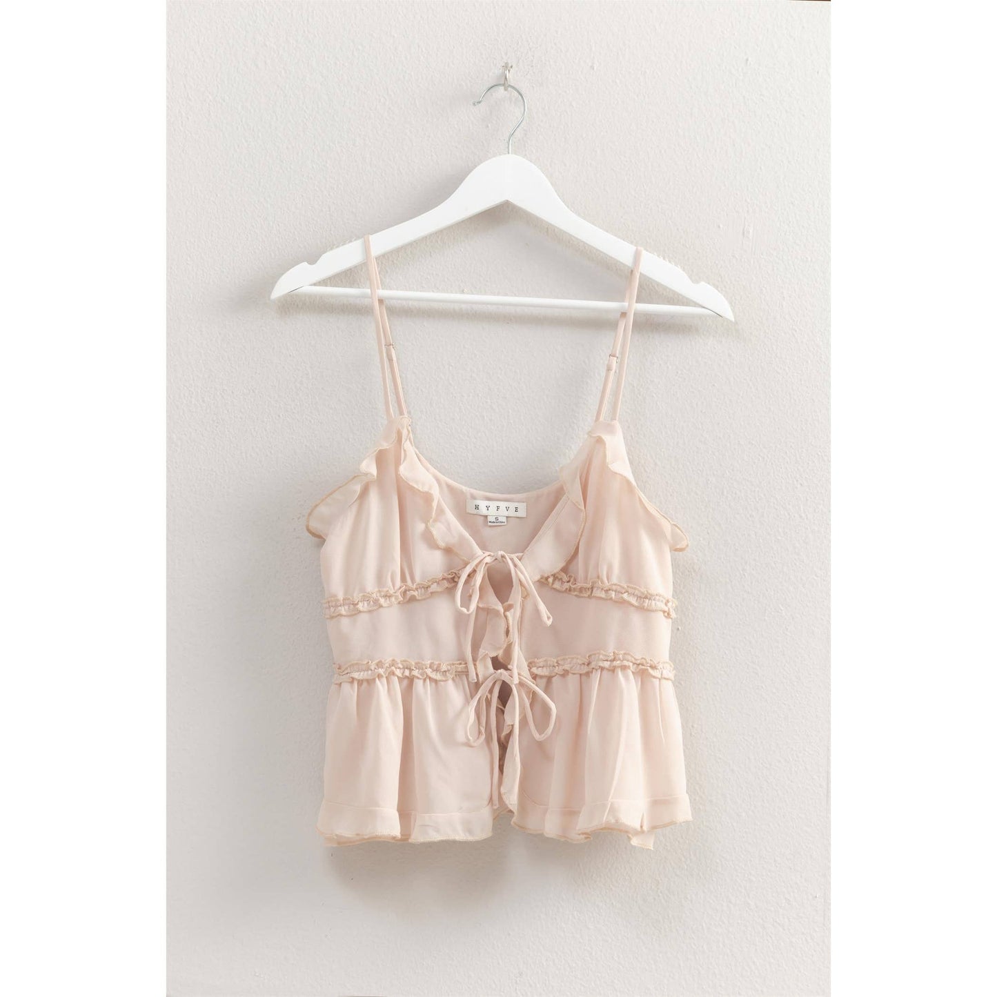 HF25E382-Chiffon Sleeveless Ruffled Cami Top: GREEN / S-M-L(2-2-2)