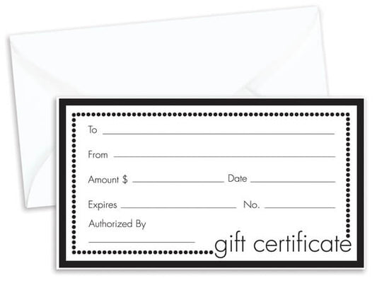 Store Gift Certificates: Black & White / 100 Pack