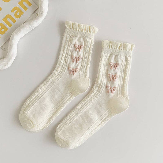 Rufia - White Rolled Edge Socks for Women: TRIBOW / AVERAGE