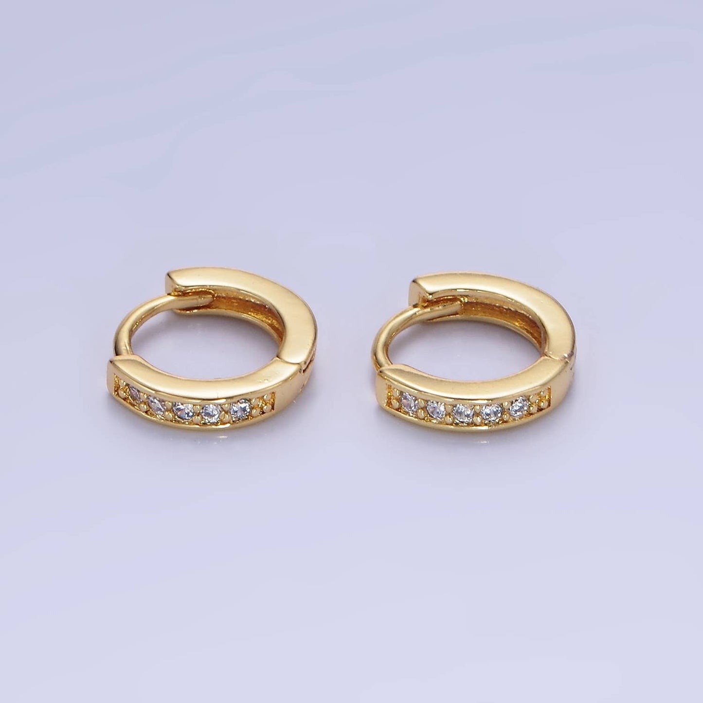 14K Gold Filled 10mm CZ Lined Cartilage Huggie Earrings : Gold