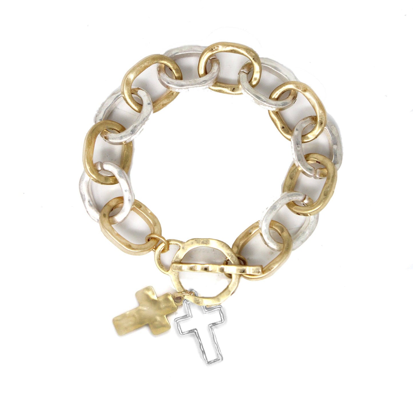 Gold and Silver Toggle Chain with Gold and Silver Cross Charms