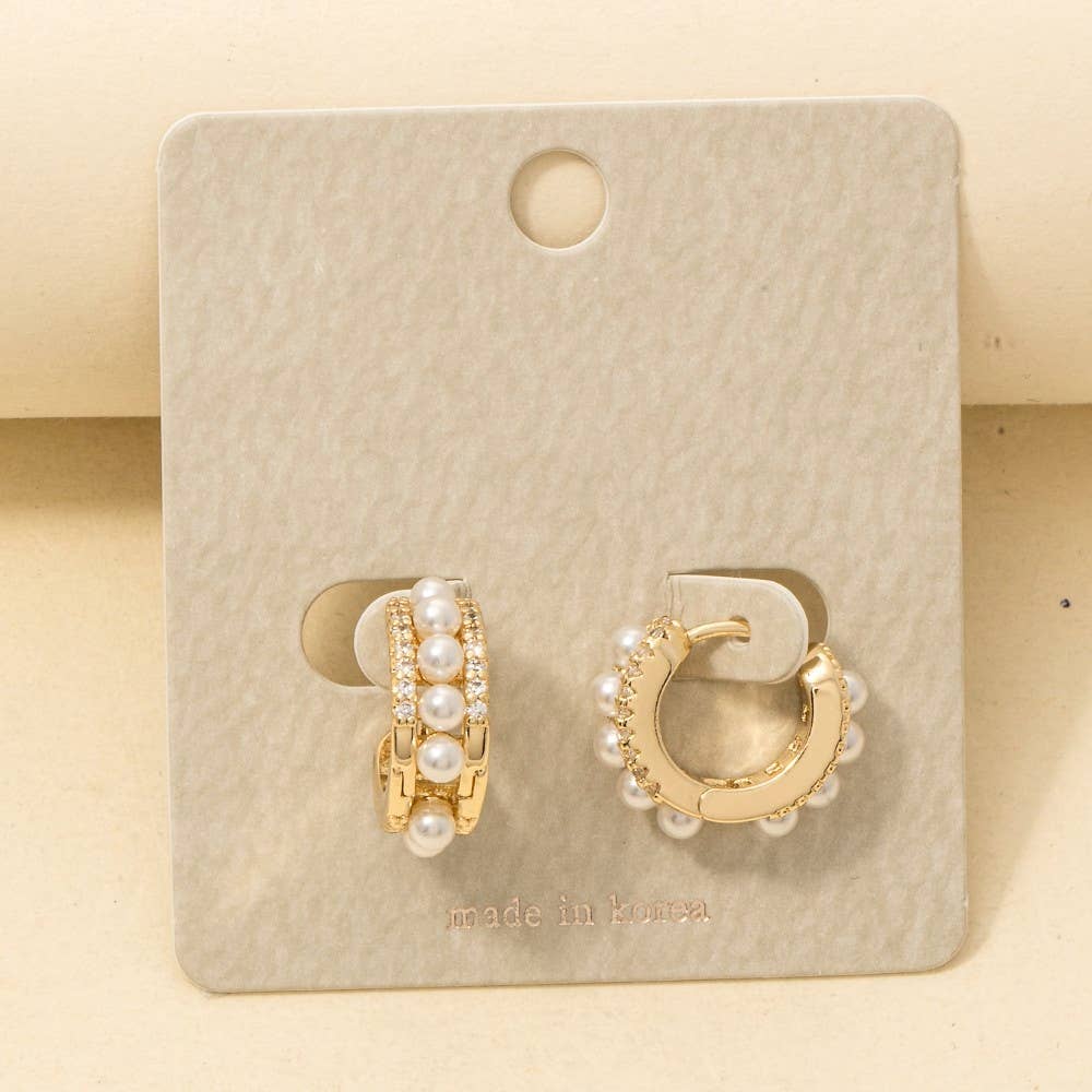 Pearl Row Studded Hinge Hoop Earrings: G