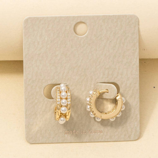Pearl Row Studded Hinge Hoop Earrings: G