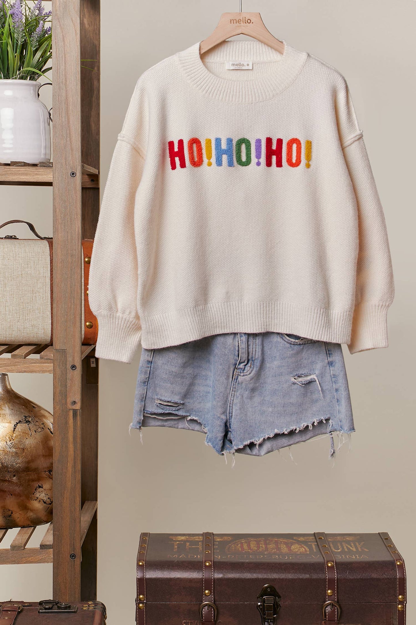 OVERSIZE Christmas Sweater with Lettering: Ivory-Multi / M