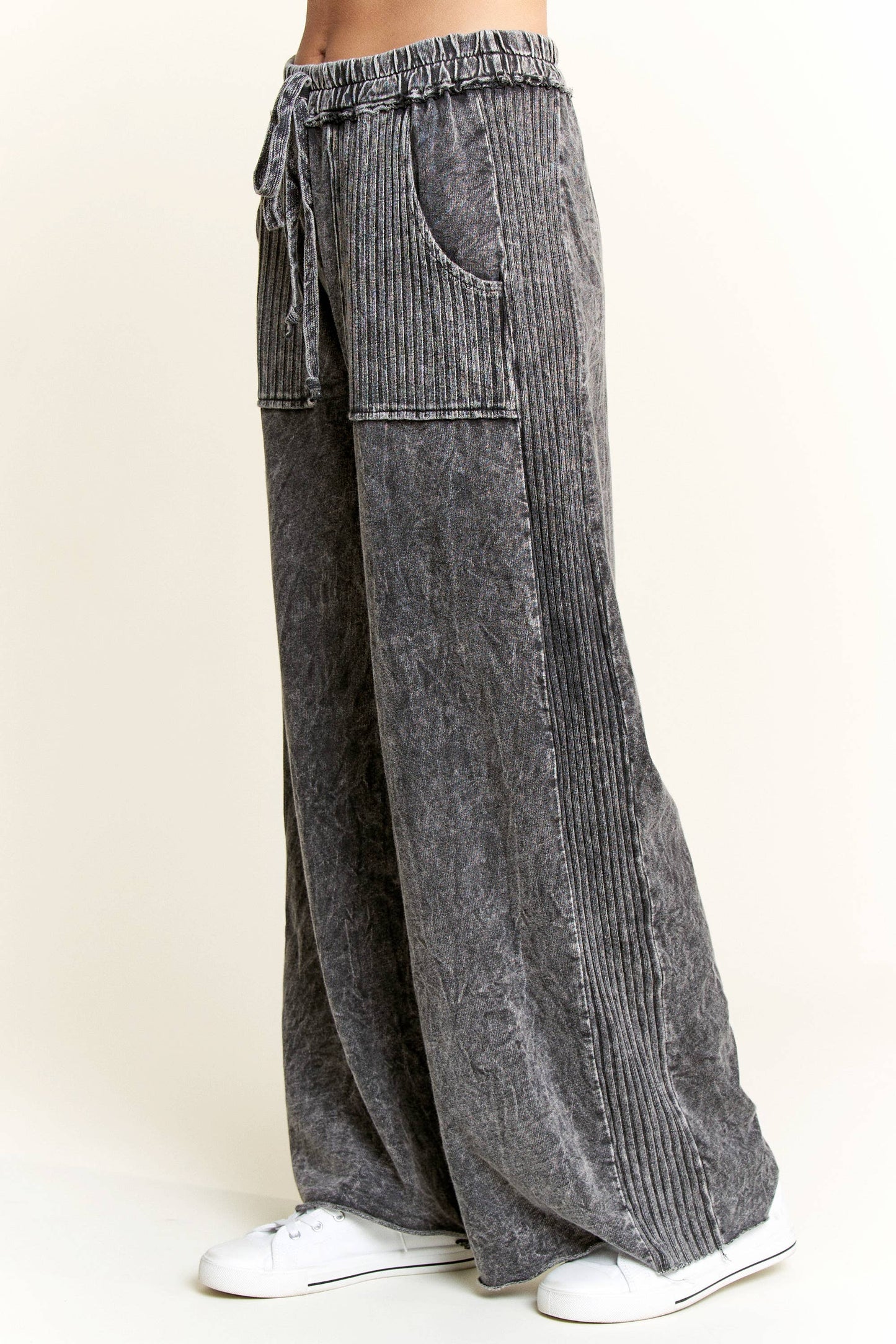 Best Mineral Wash Side Knit detail wide leg pantsHE5878P: Midnight Green / S-M-L / 2-2-2