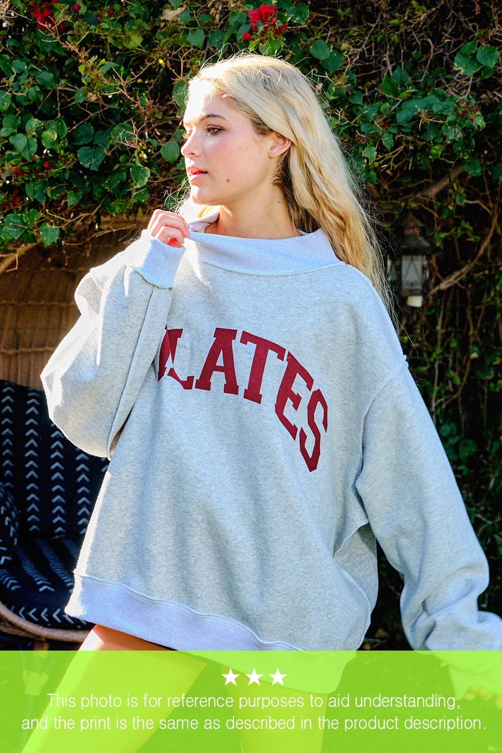 IT2594-INDIANA 'INDIANA & IN' Print Reversible Mockneck Swea: Heather grey / S/M-L/XL (3-3)
