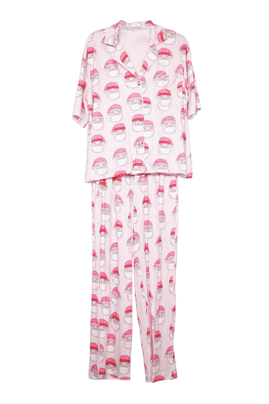 Pink Santa Face Women's Christmas Pajamas: Light Pink / M