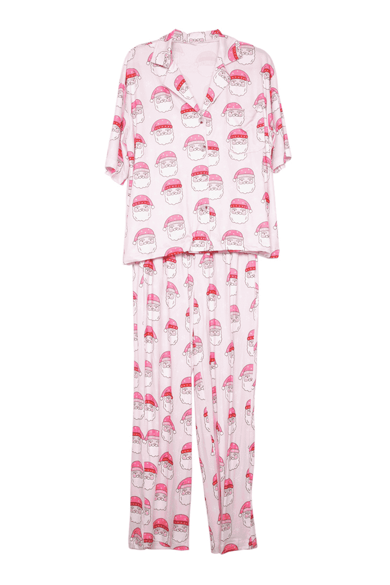 Pink Santa Face Women's Christmas Pajamas: Light Pink / S