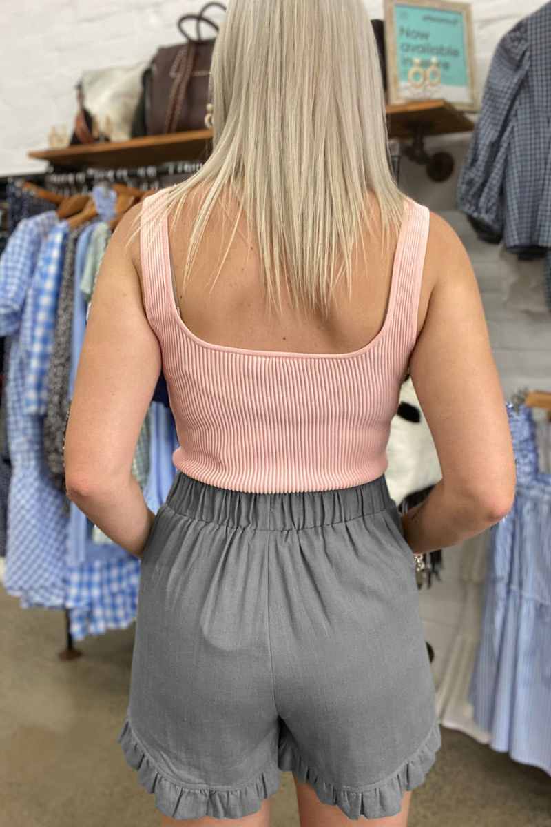CWBSP0380_SUMMER CASUAL HIGH-WAISTED BAGGY SHORTS: Gray / (L) 1