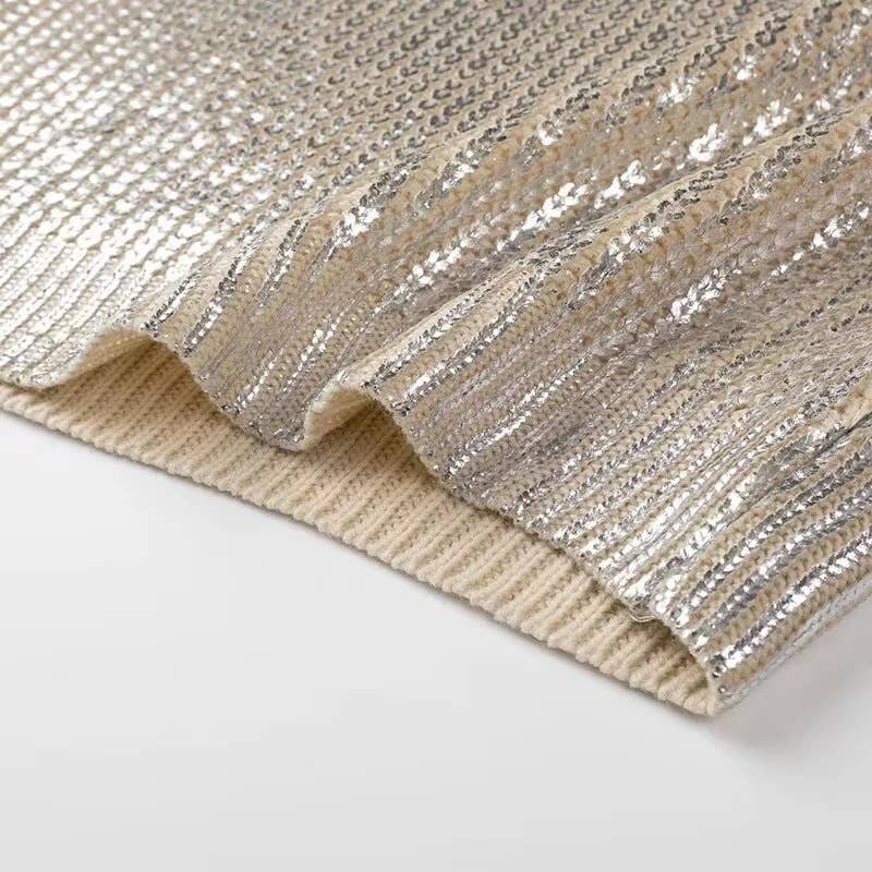 Shiny Retro Luxury Metallic Pullover Sweater: Silvery / M