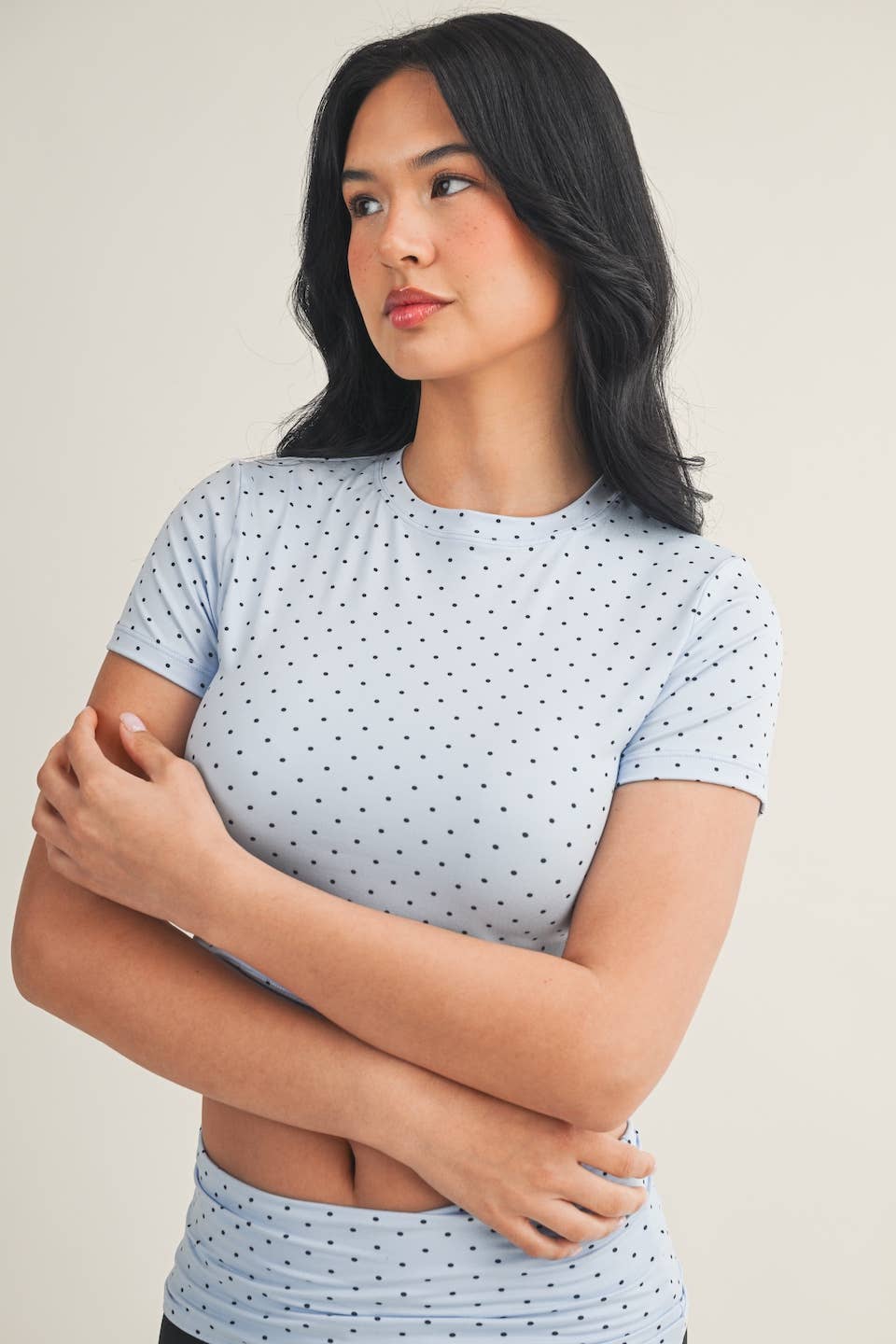 Polka Dot Soft Knit Jersey Crewneck Tee: Blue Polka Dot / M