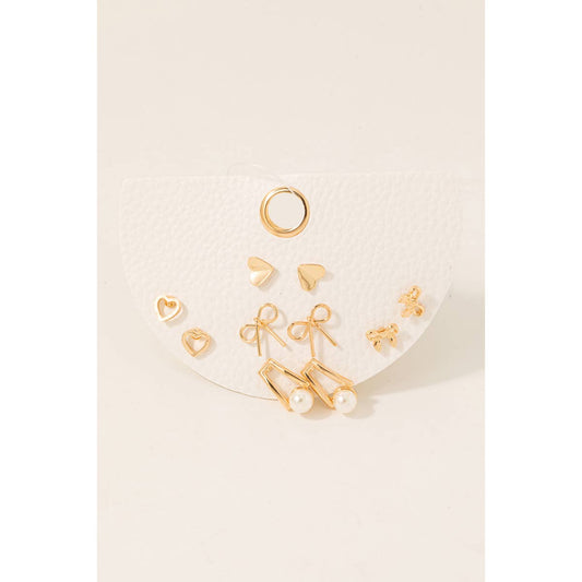 Mixed Ribbon Bow Stud Earrings Set: GDCRM