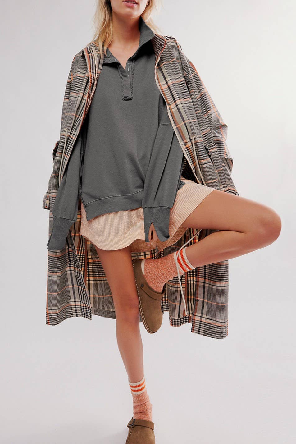 Half button outseam oversized sweatshirt: Fuchsia / XL