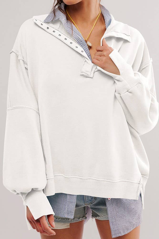 Half button outseam oversized sweatshirt: Fuchsia / L