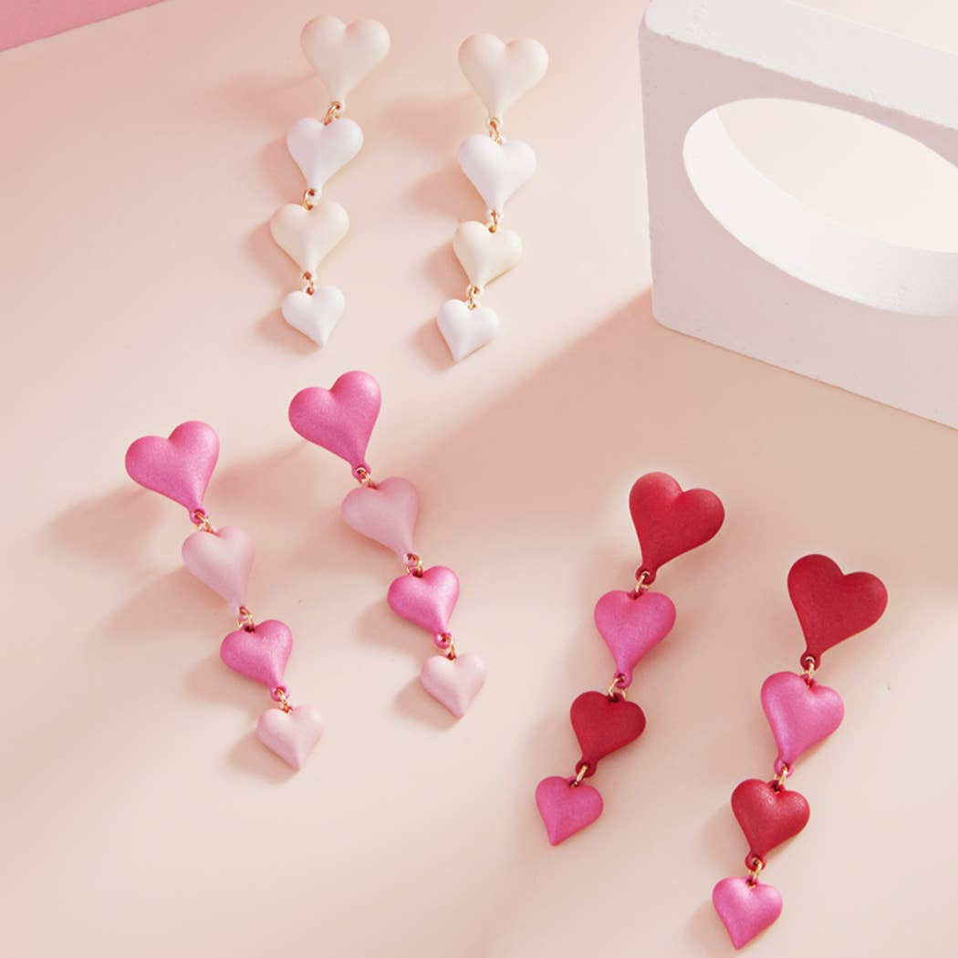 Multiple Heart Bead Post Drop Earrings: Red / ONE SIZE
