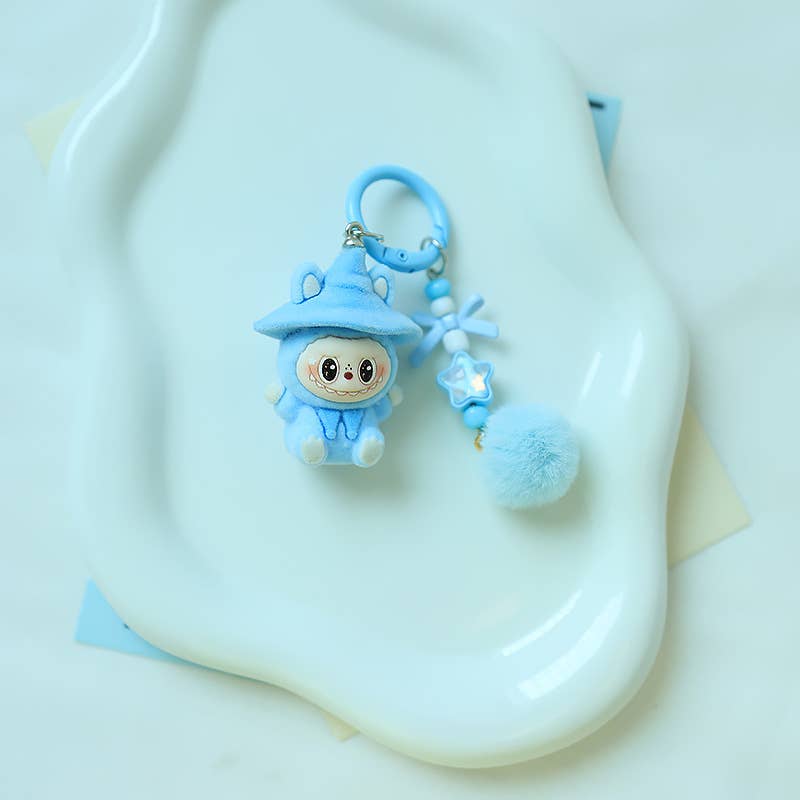 Velvet Wizard Labubu Doll Keychain: Darkblue / M