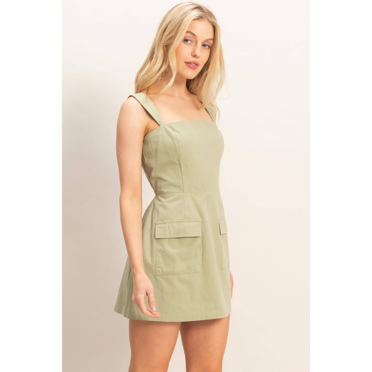 Square Neck Mini Dress: WHITE / S-M-L(2-2-2)