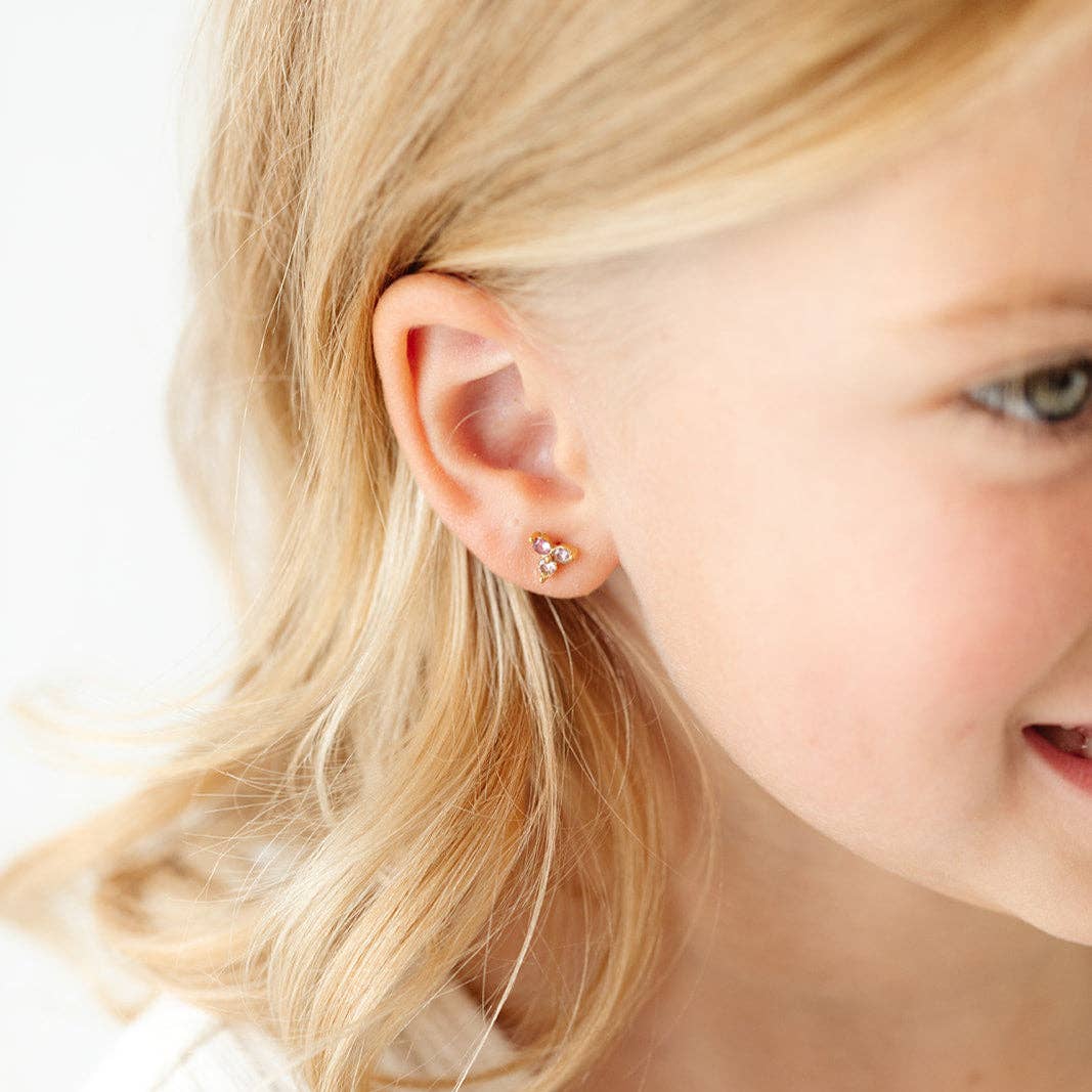 Ombré Gem Stud Earrings - Hypoallergenic, Flat Back, Girl : Pink / Pair