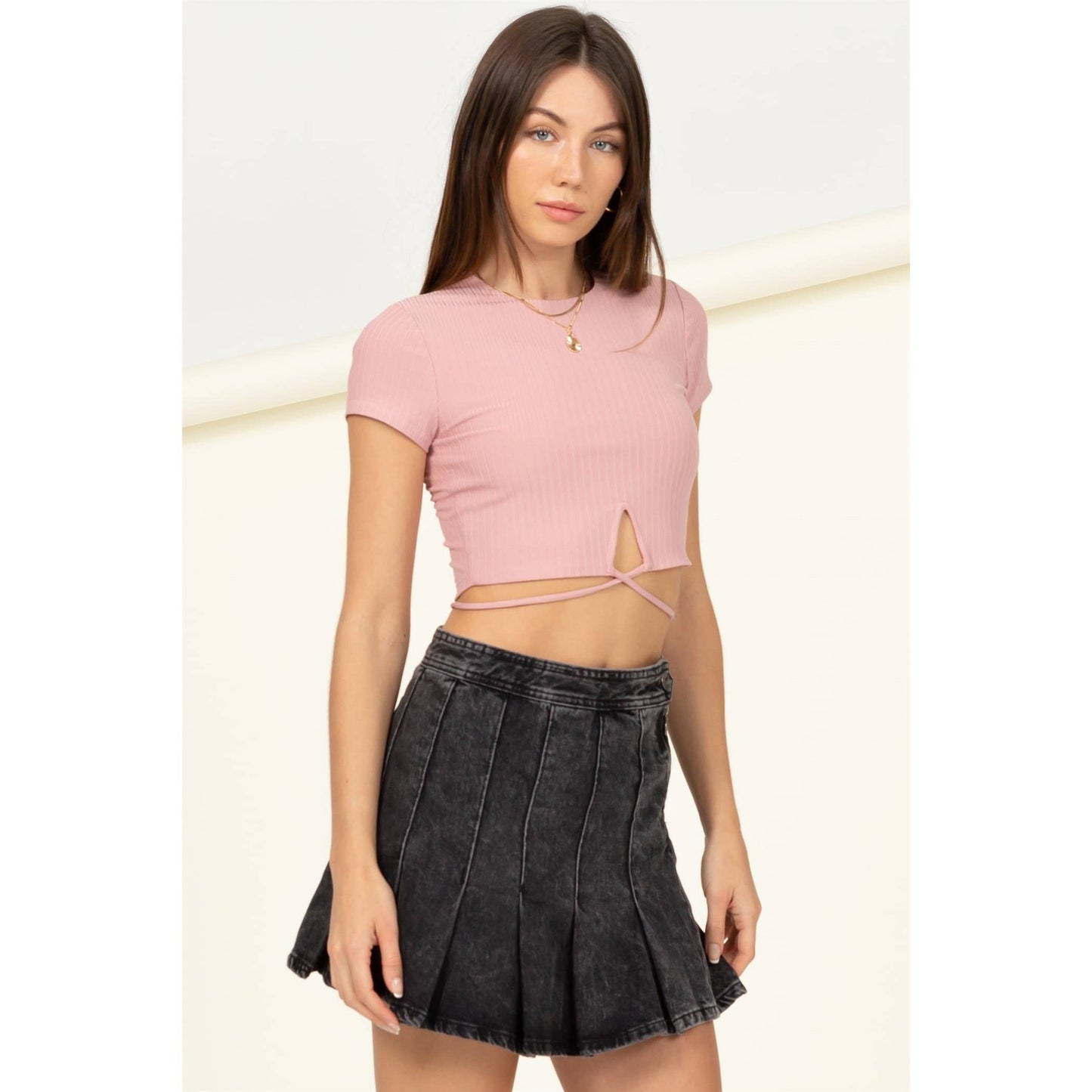 Chic Looks Cutout Crop Top: BLUSH / S-M-L(2-2-2)