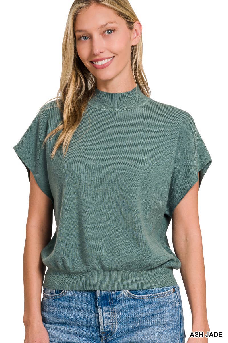 Mock Neck Short Dolman Sleeve Sweater: H DEEP CAMEL / 2-2-2 (S-M-L)