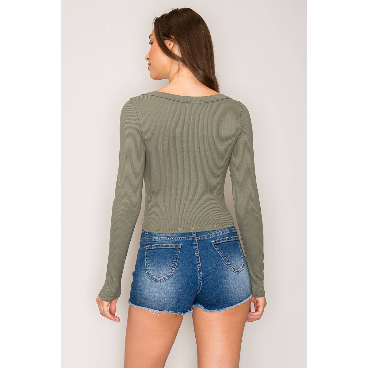 Ribbed Long Sleeve Wide Neck Top: Ballerina / S-M-L(2-2-2)