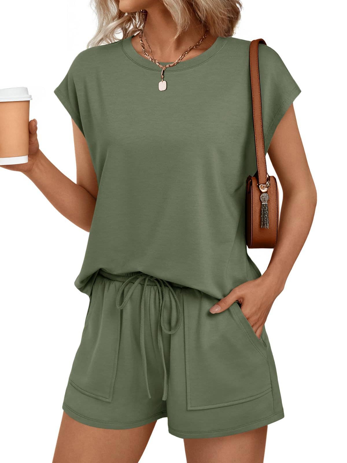 Womens Black Lounge Set Cap Sleeve Top and Shorts: Rose Red / 65%Polyester+30%Viscose+5%Elastane / M
