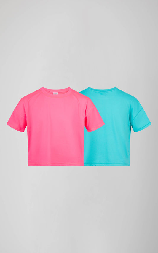 Girls - 2 Pack Super soft Deluxe Boxy Short Sleeves T-Shirts: KNOCKOUT PINK/CERAMIC