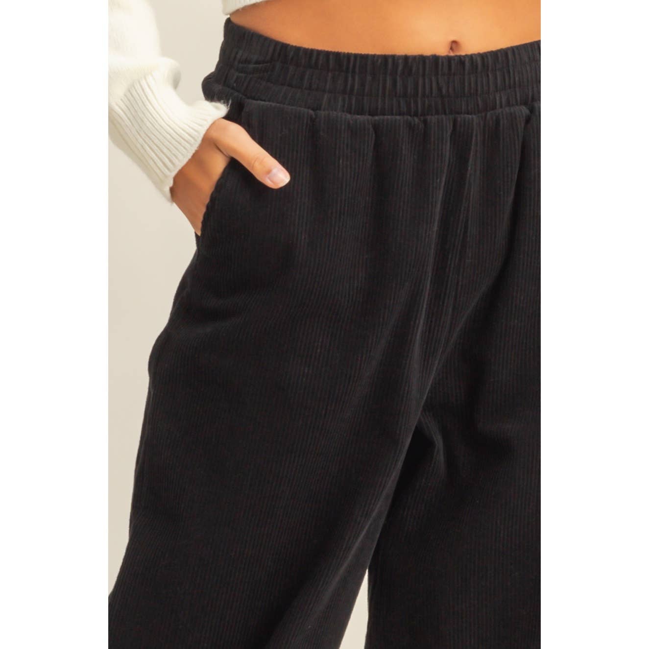 Corduroy High-Waisted Wide Leg Pants: BLACK / S-M-L(2-2-2)