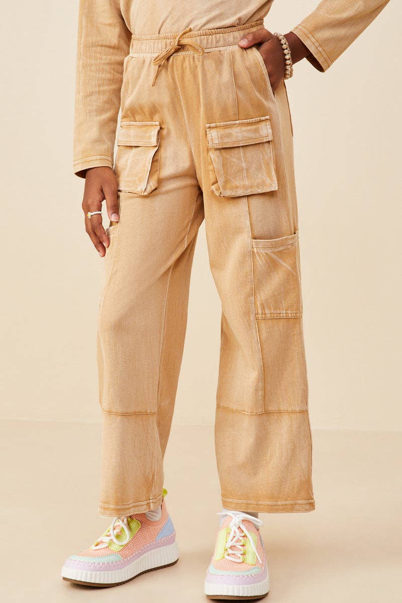 Girls Washed Cargo Pocket Detail Wide Leg Knit Pants - 4Pc: Rust / Pack