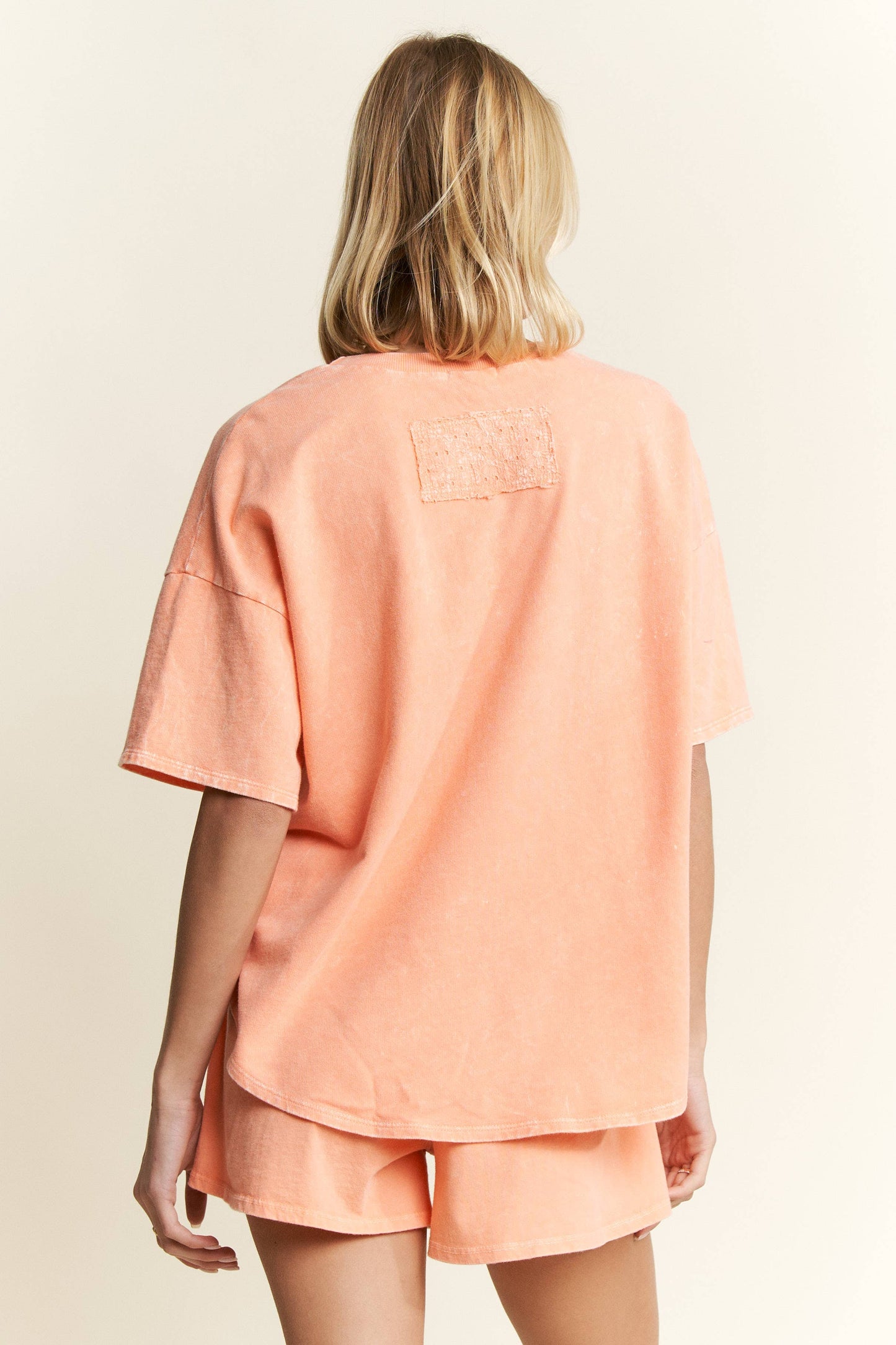 MineralWash Ribbon bow half sleeve shirt HT6308: Silver Grey / S-M-L / 2-2-2