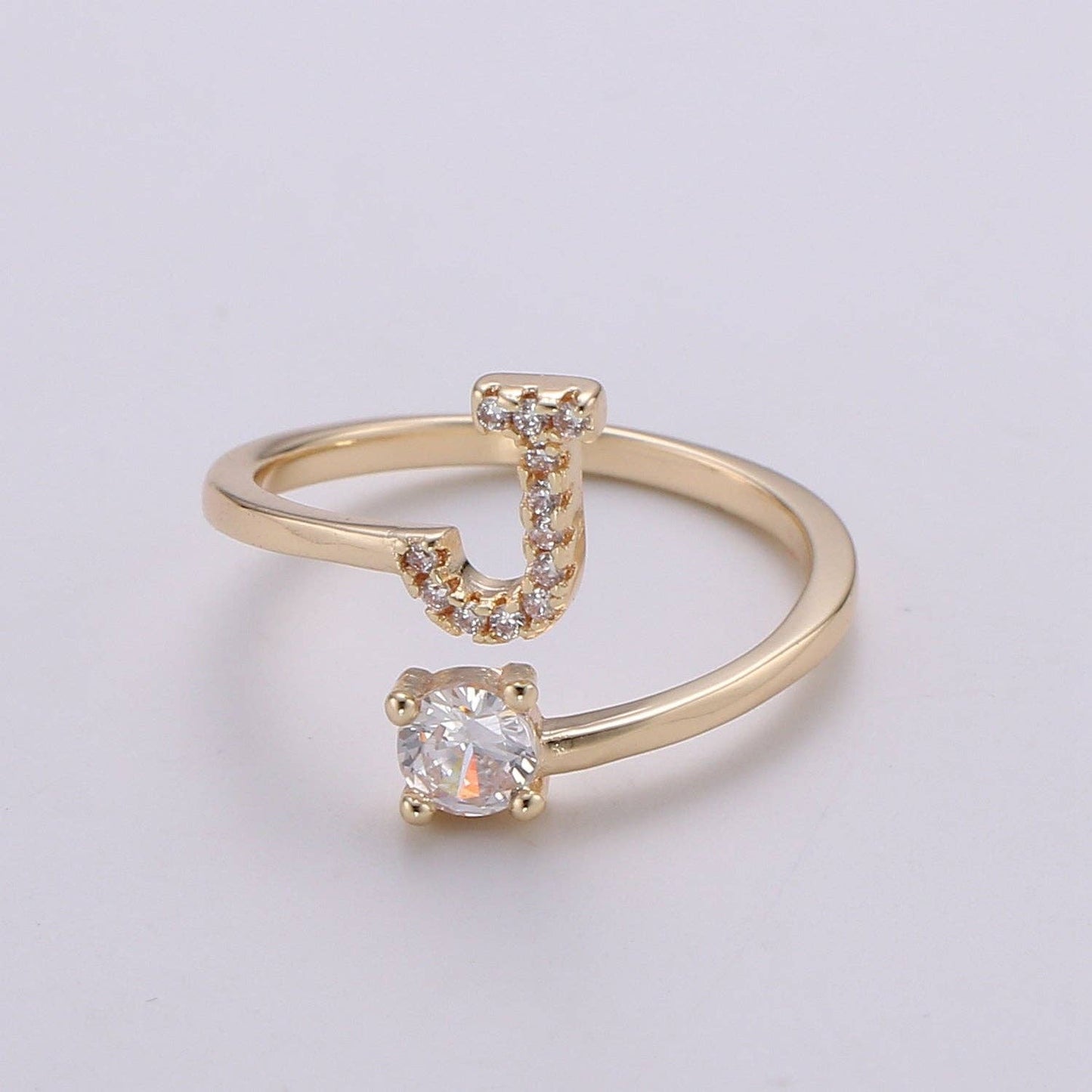 Adjustable Gold Initial Ring With CZ R370~R395: S