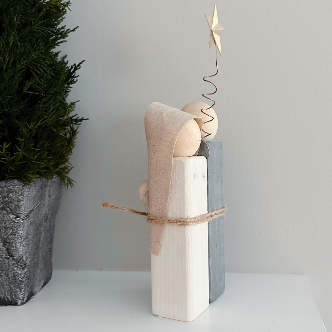 Simple Wooden Nativity Set | Hand-painted | Gift Wrapped: Gray & White