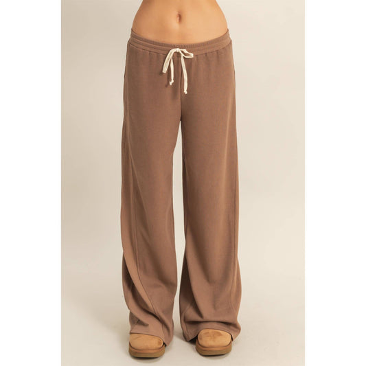 Waffled Knit Pants With Contrasting Ties: MOCHA / S-M-L(2-2-2)