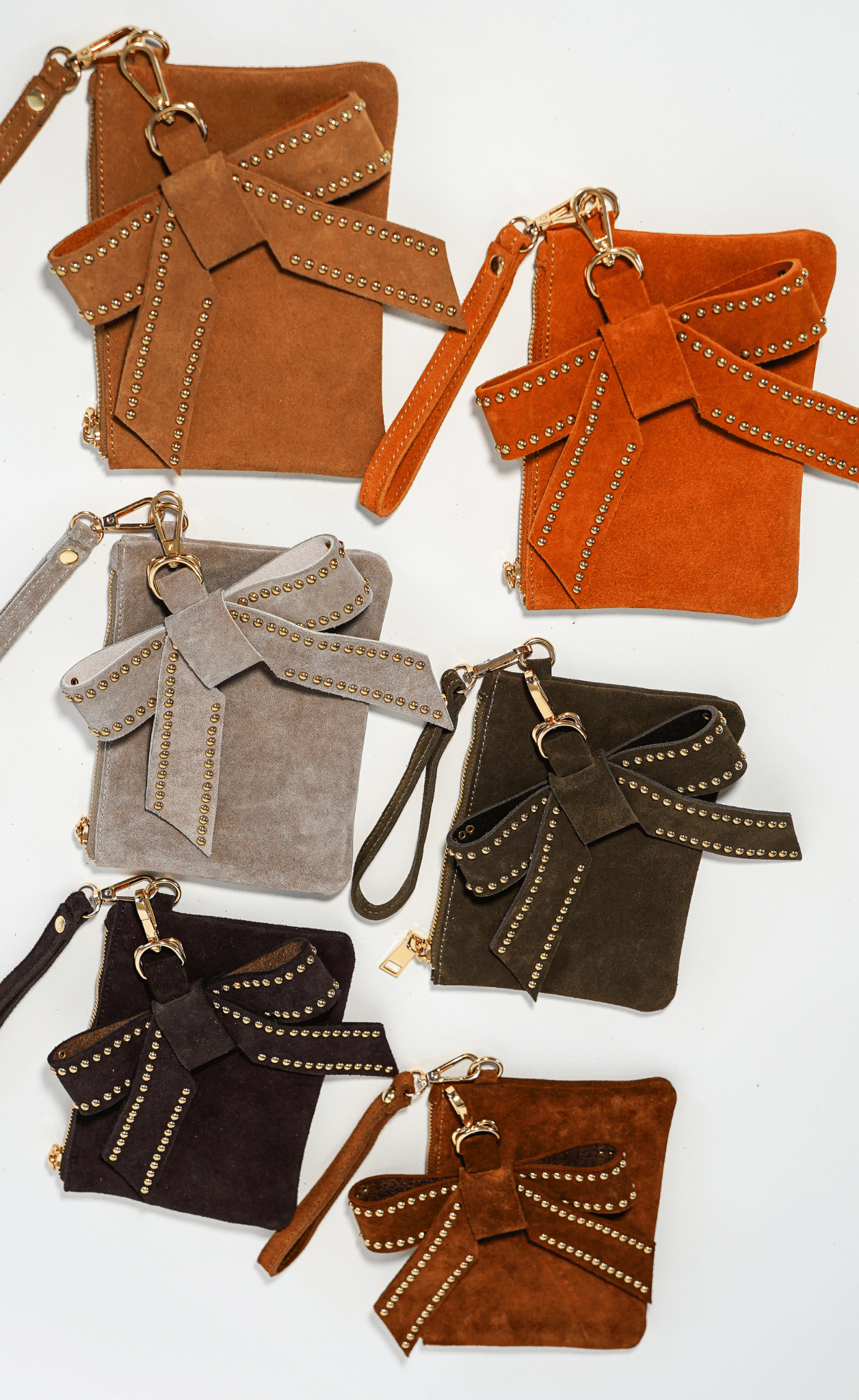 Suede Wristlet & Bow Hang-Off Set of 2: Olive