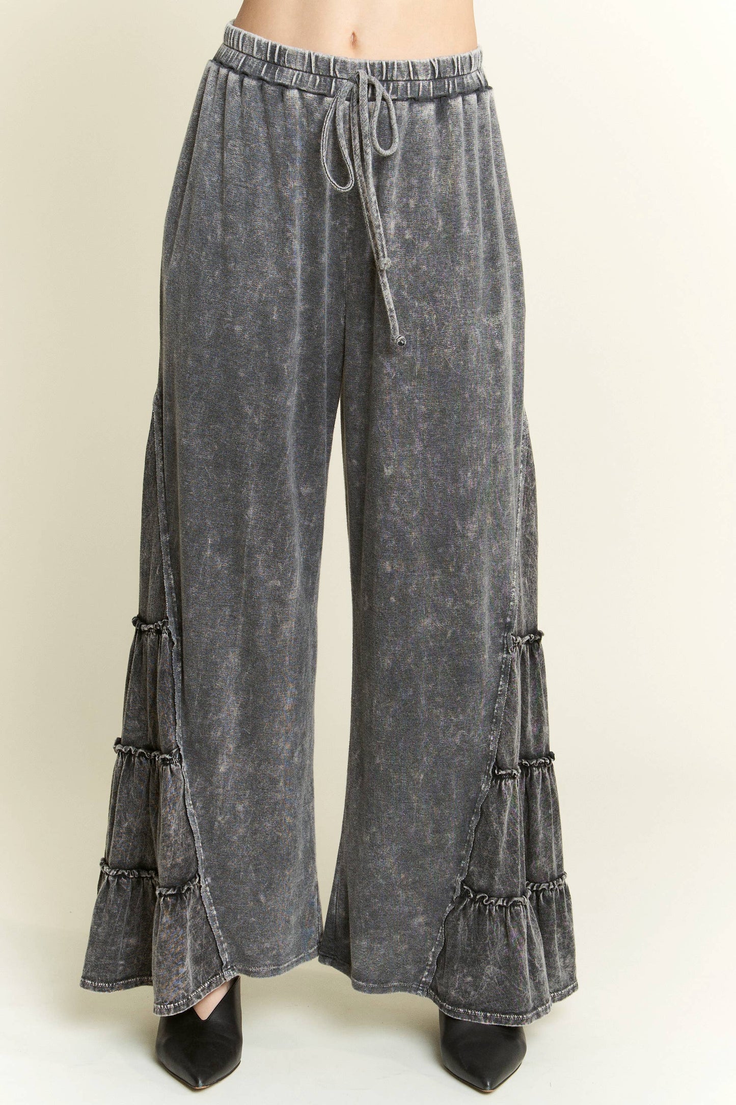 MineralWash SideRuffle Flare pants HP5881.: Silver Grey / S-M-L / 2-2-2