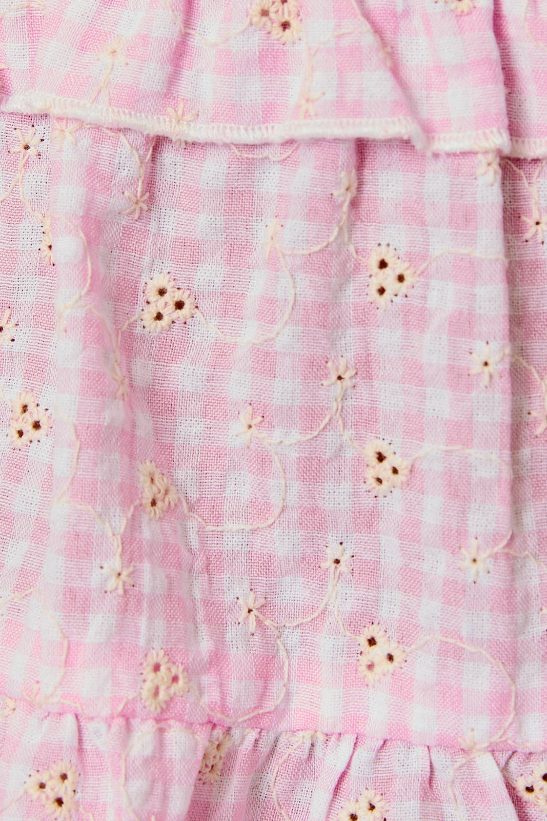 SHIRRED NECK BABYDOLL SPAGHETTI TIERED TOP: PINK GINGHAM / S